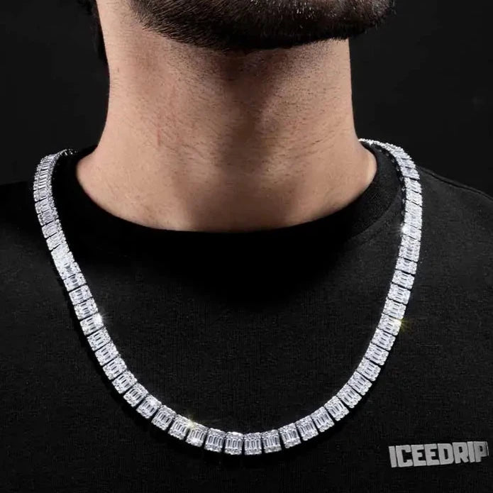 8MM Iced Square Baguette Tennis Chain in White Gold ICEEDRIP