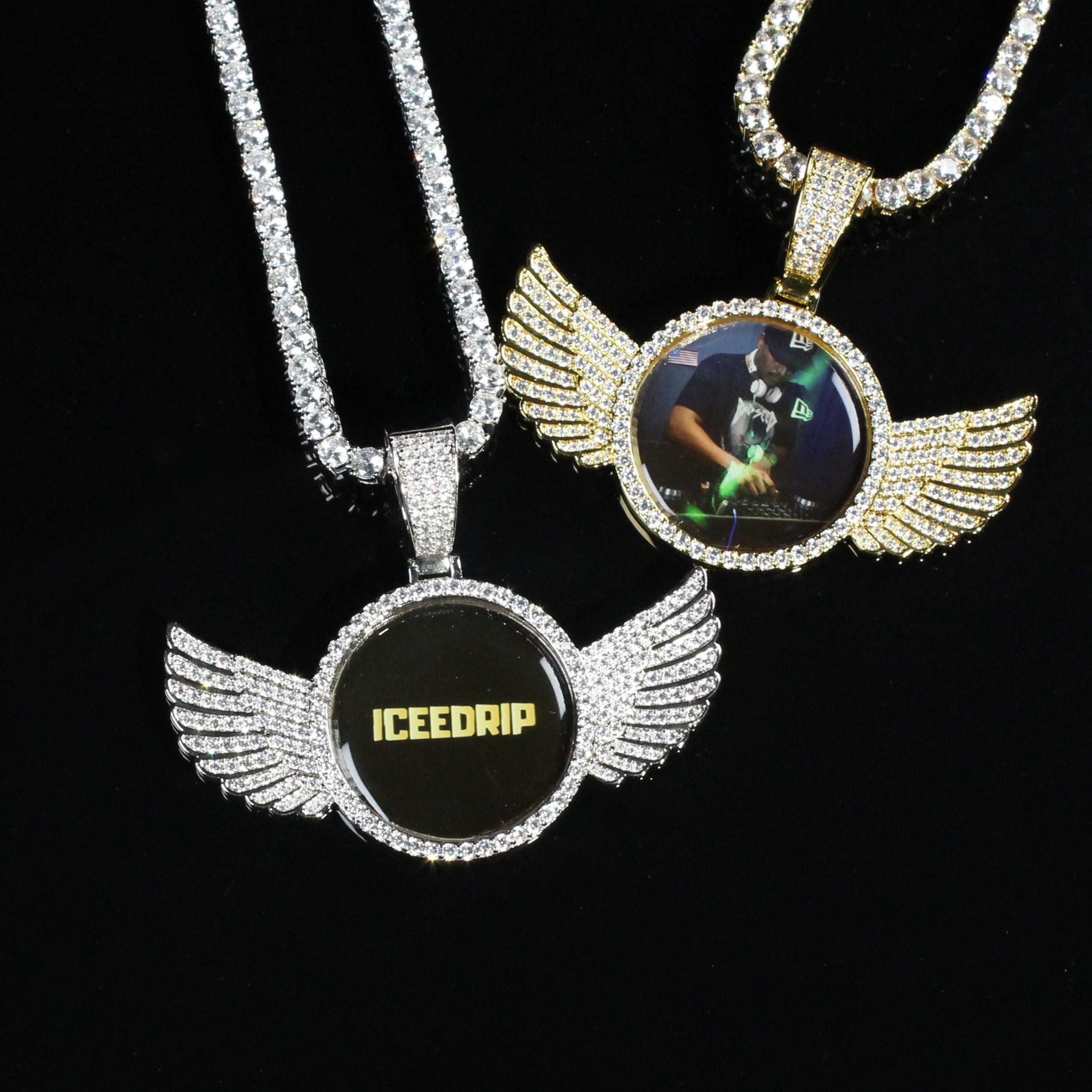 3D Circle With Wings Custom Picture Pendant