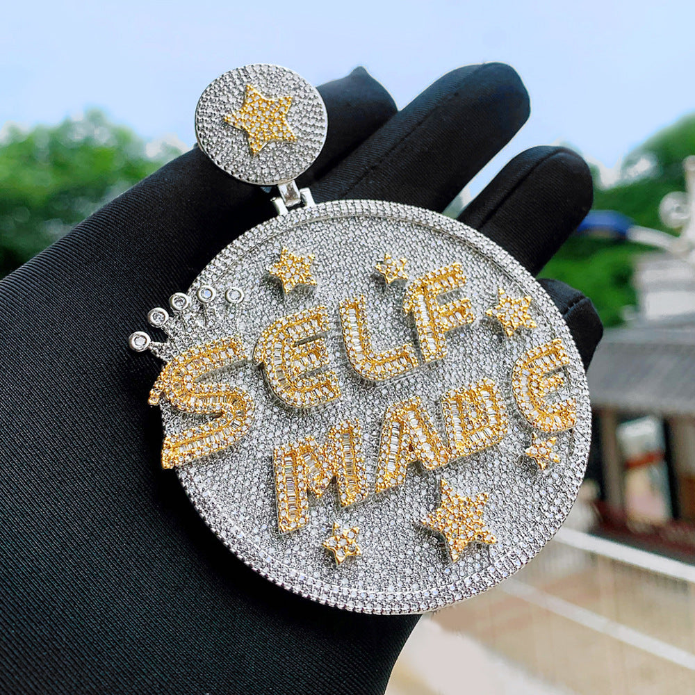 CUSTOM LETTER NECKLACE 3D BIG CROWN DISC