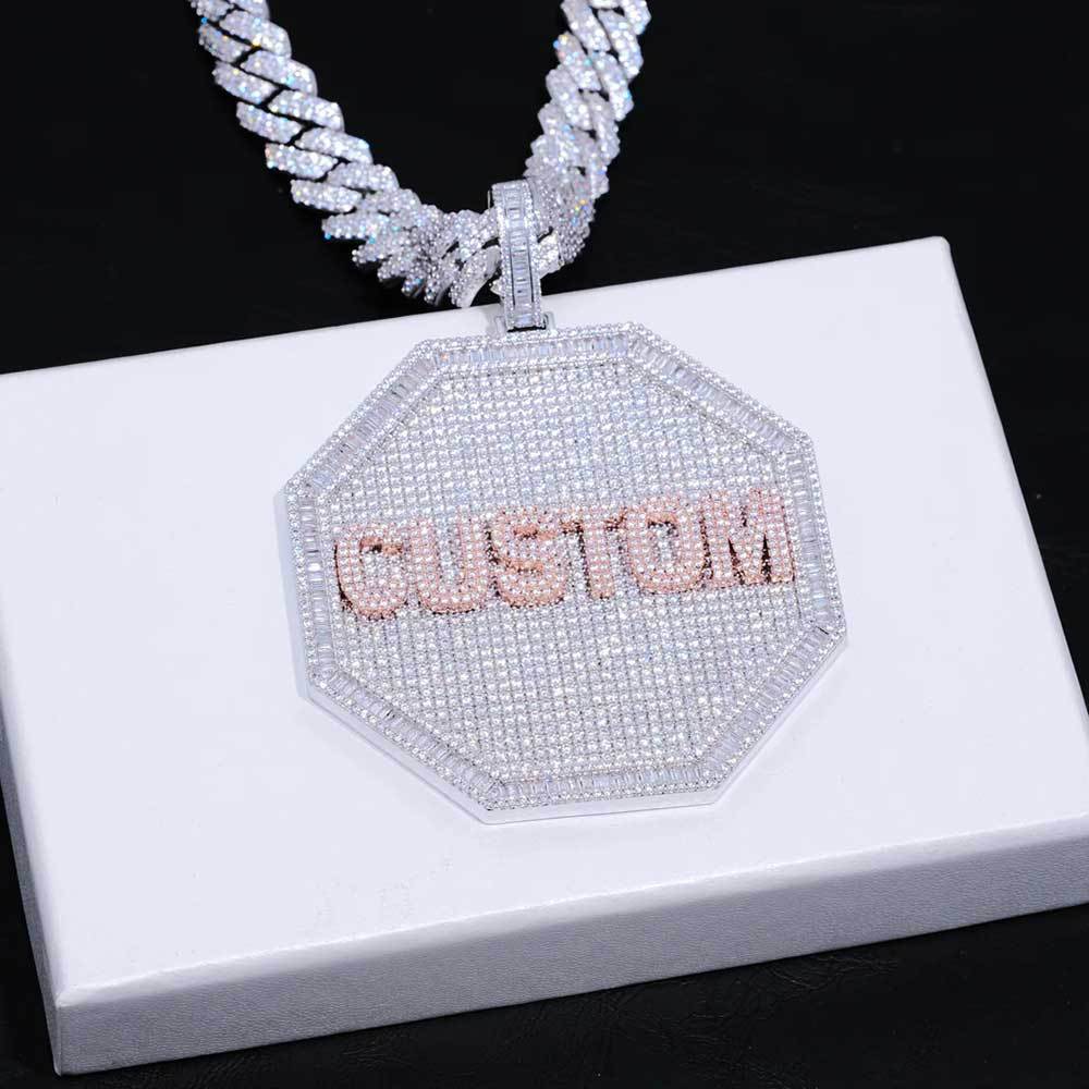 3D BIG OCTAGON CUSTOM LETTER NECKLACE