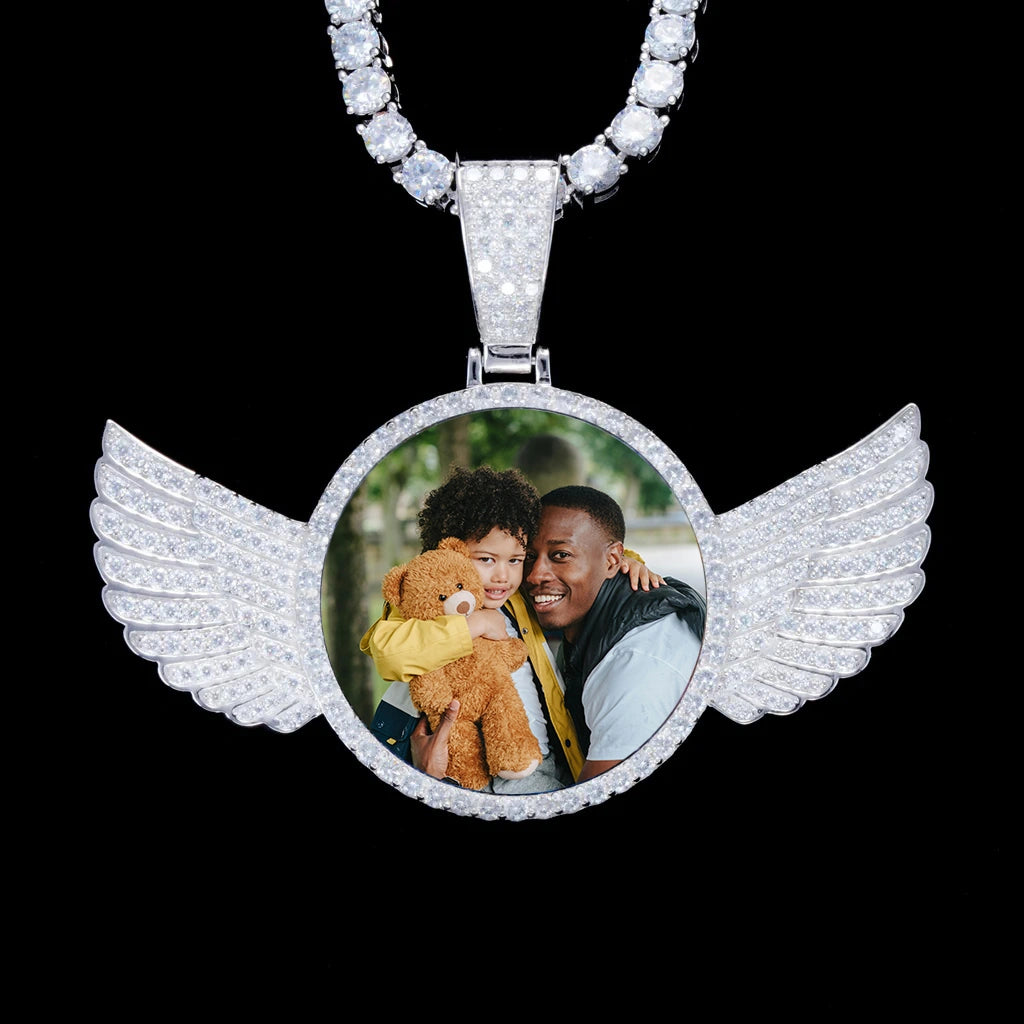 S925 & VVS Moissanite 3D Wings Custom Picture Pendant_ICEEDRIP JEWELRY
