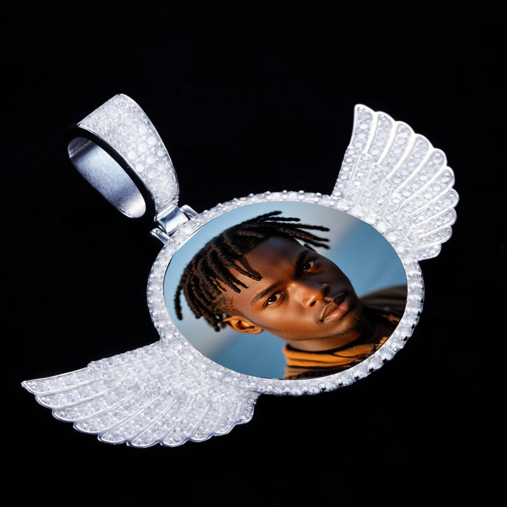 S925 & VVS Moissanite 3D Wings Custom Picture Pendant_ICEEDRIP JEWELRY