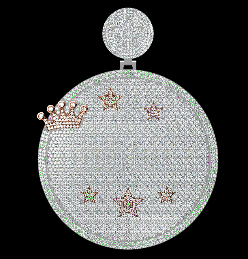 CUSTOM LETTER NECKLACE 3D BIG CROWN DISC