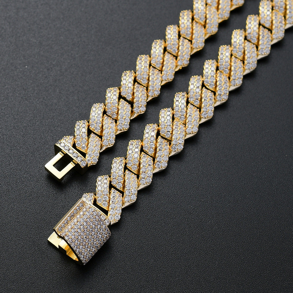 Seamless Rhombic Iced Out Cuban Chain in 18K White/Gold-Plated