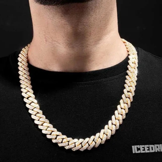 14MM 2 - Row Iced Out Prong Cuban Link Chain in Gold - ICEEDRIP