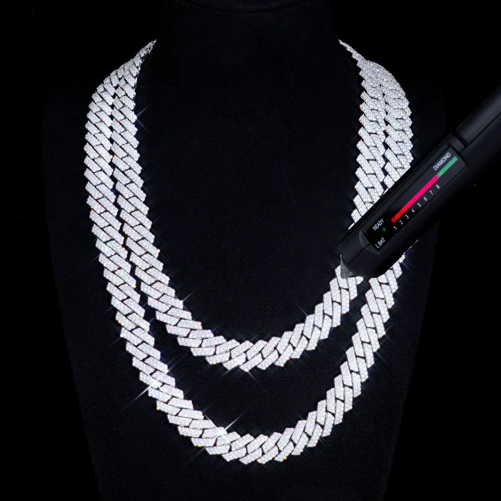 S925 & VVS Moissanite 12MM Prong Cuban Link Chain