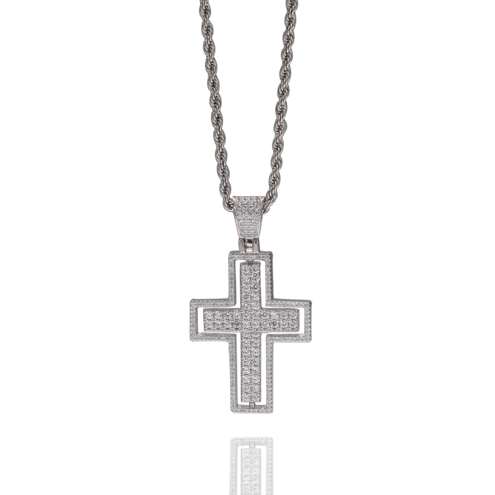 Colgante de cruz giratorio chapado en oro Iced Out