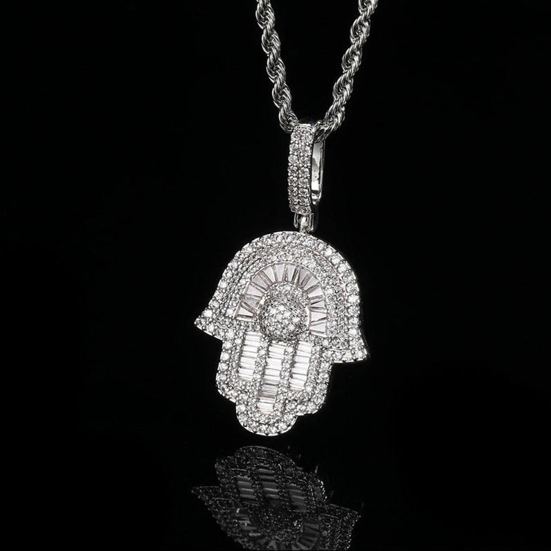 18K Gold Baguette Hamsa Hand Pendant