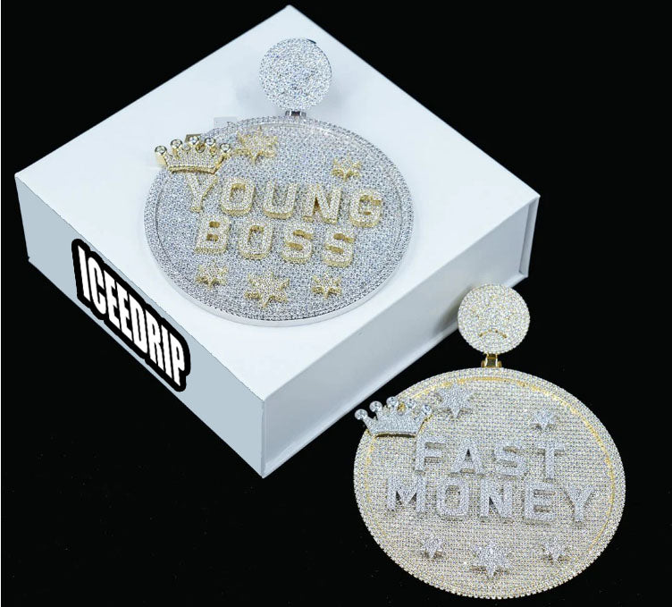 CUSTOM LETTER NECKLACE 3D BIG CROWN DISC