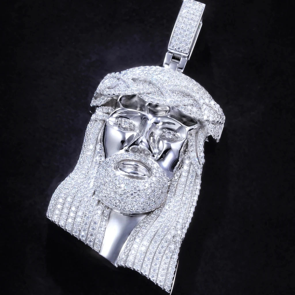 925S & VVS Moissanite Jesus In White Gold_ICEEDRIP JEWELRY