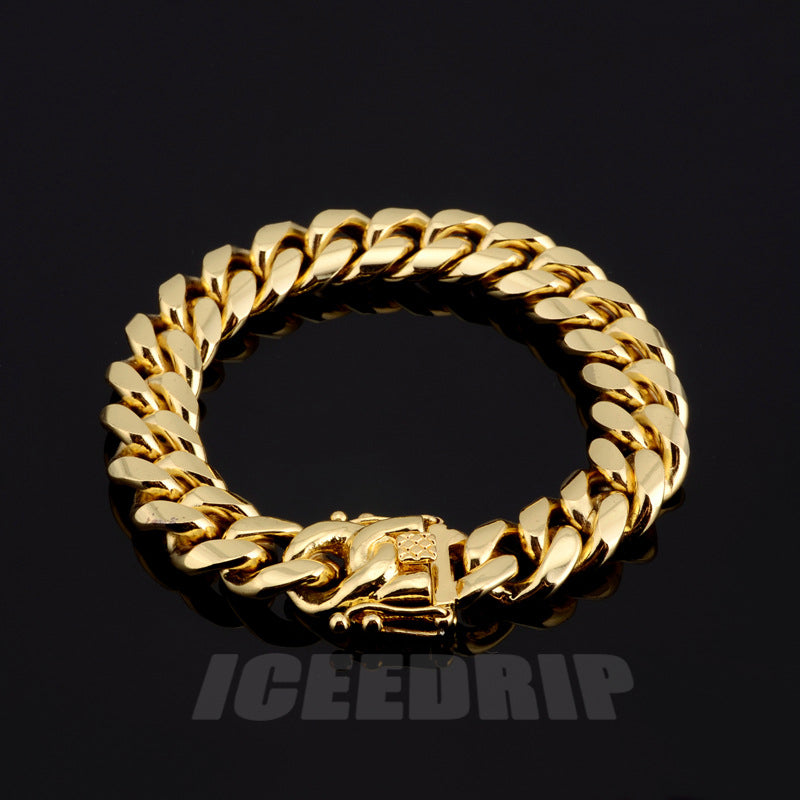 14mm White/Gold-Plated Classic Miami Cuban Bracelet