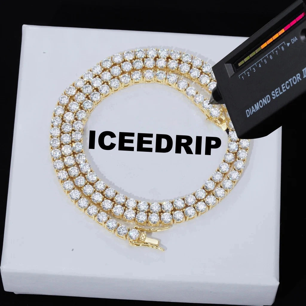 4MM S925& VVS Moissanite Tennis Chain 18K Gold