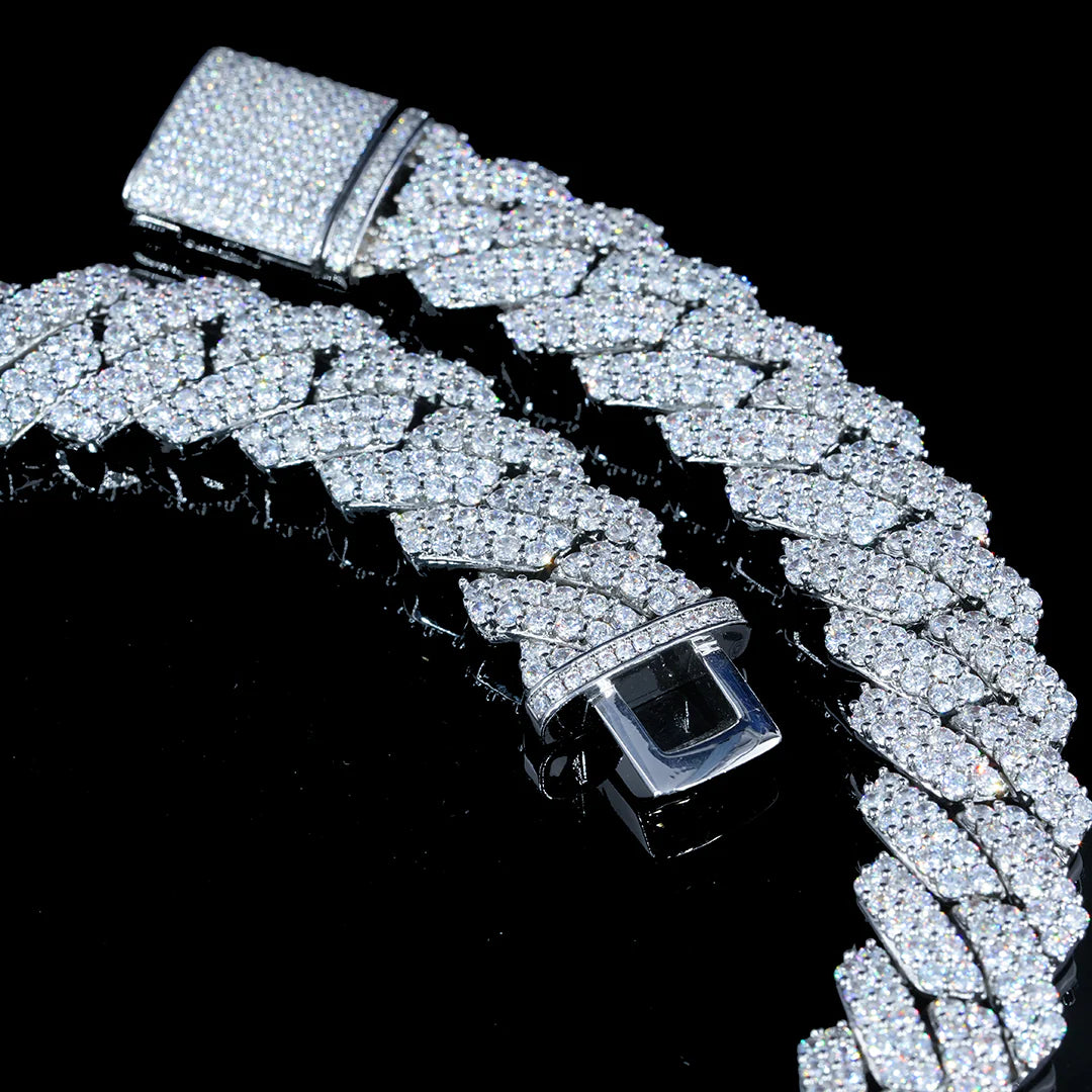 19MM 2-Row Iced Out Prong Cuban Chain