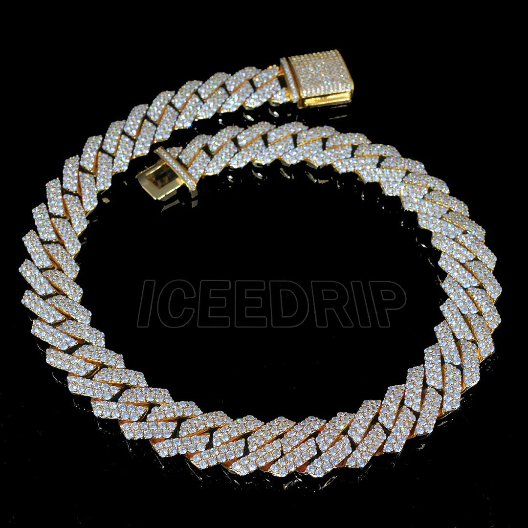 19mm 2-Row Iced Prong Cuban Chain In 18K Gold