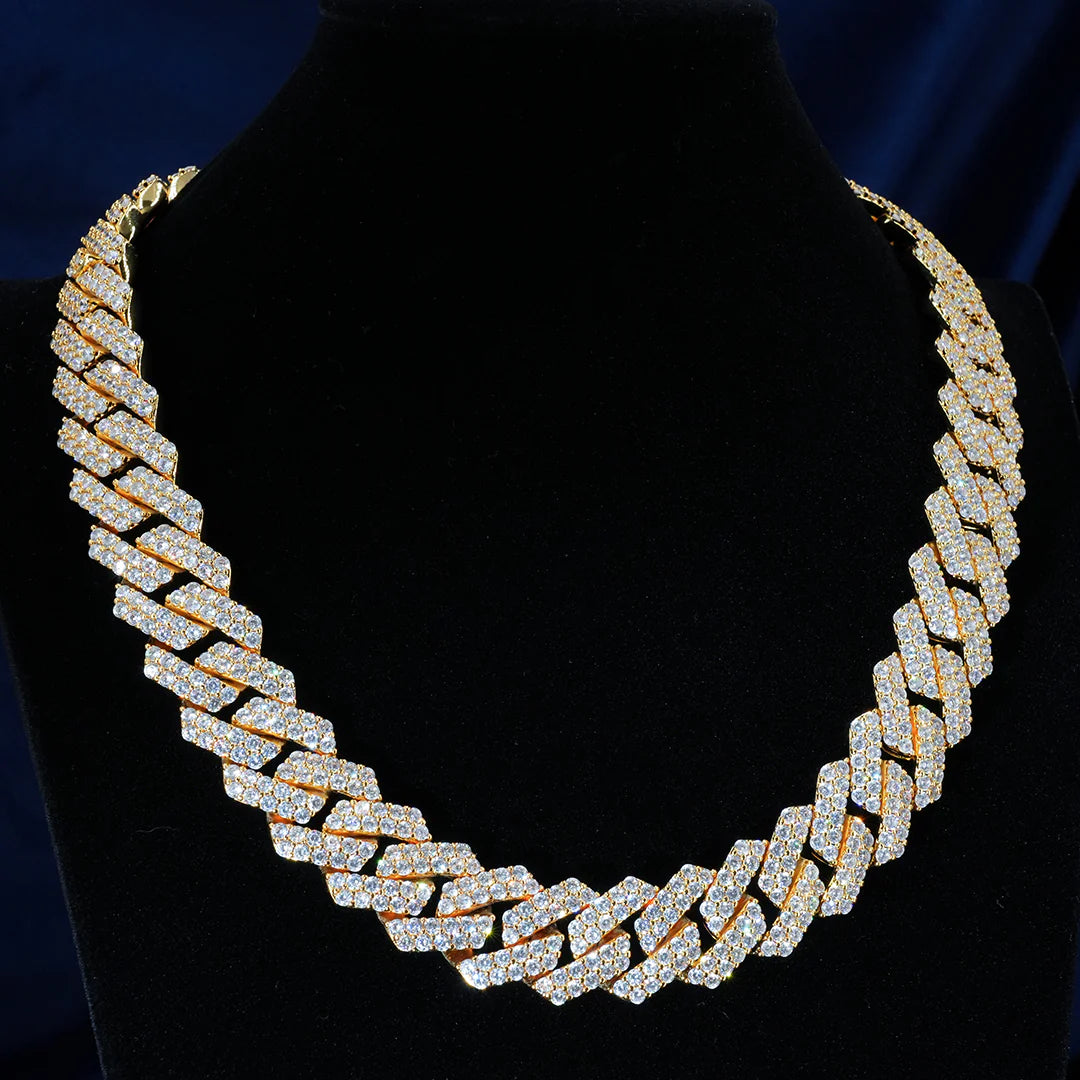 19mm 2-Row Iced Prong Cuban Chain In 18K Gold