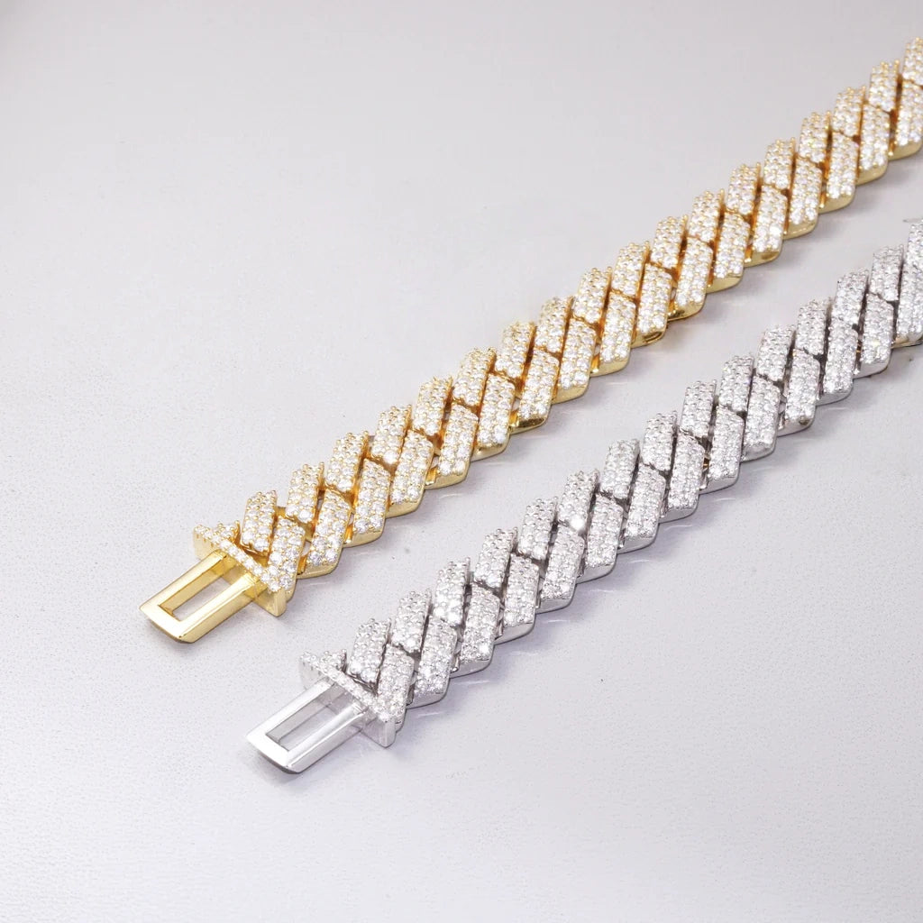 925S & VVS Moissanite 12MM Prong Cuban Bracelet