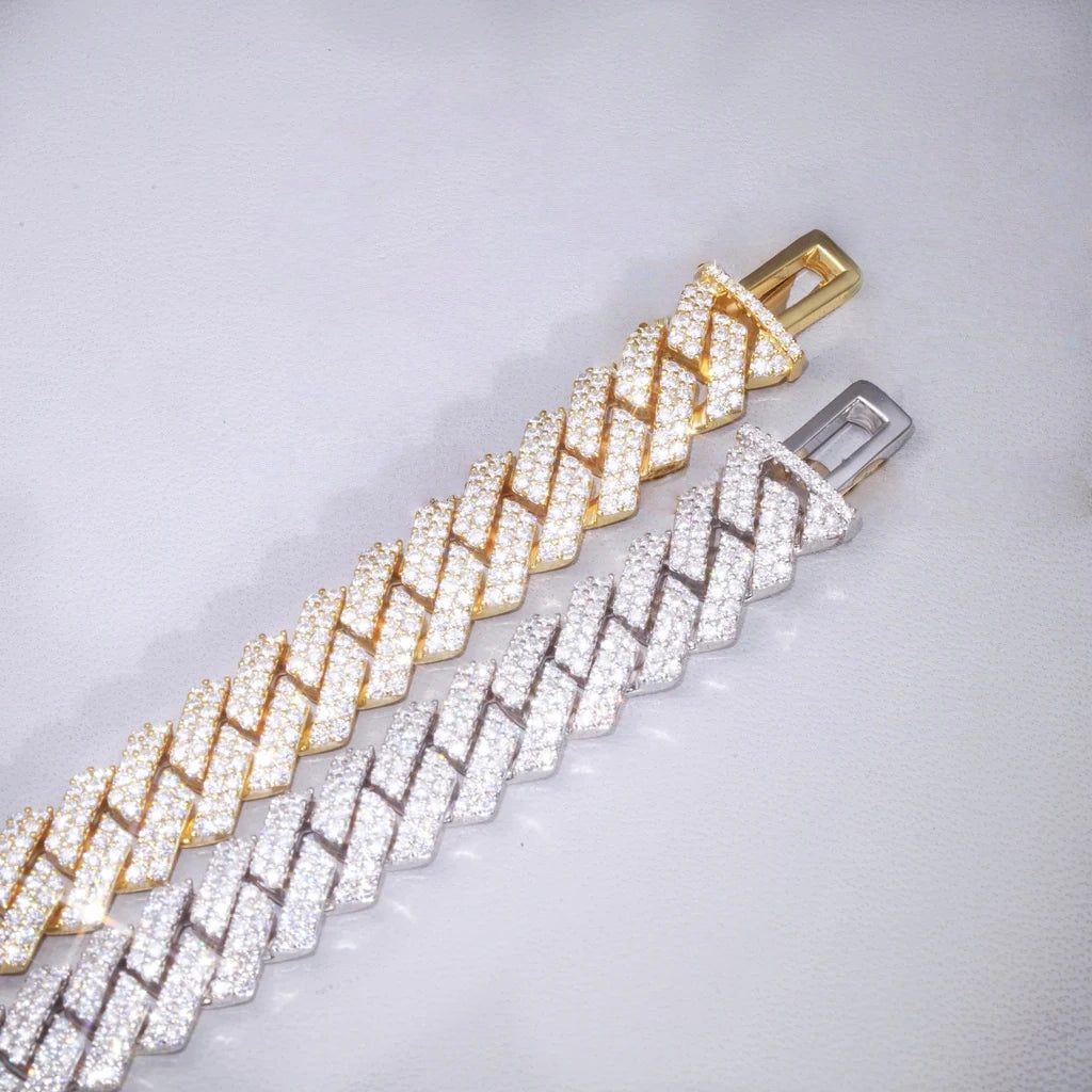 925S & VVS Moissanite 12MM Prong Cuban Bracelet