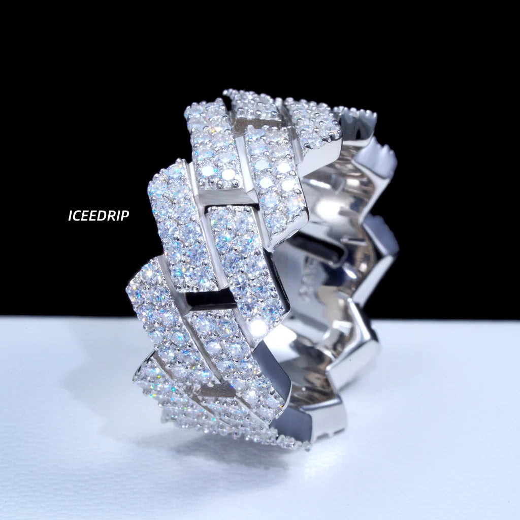 925S & VVS Moissanite Cuban Link Ring White Gold