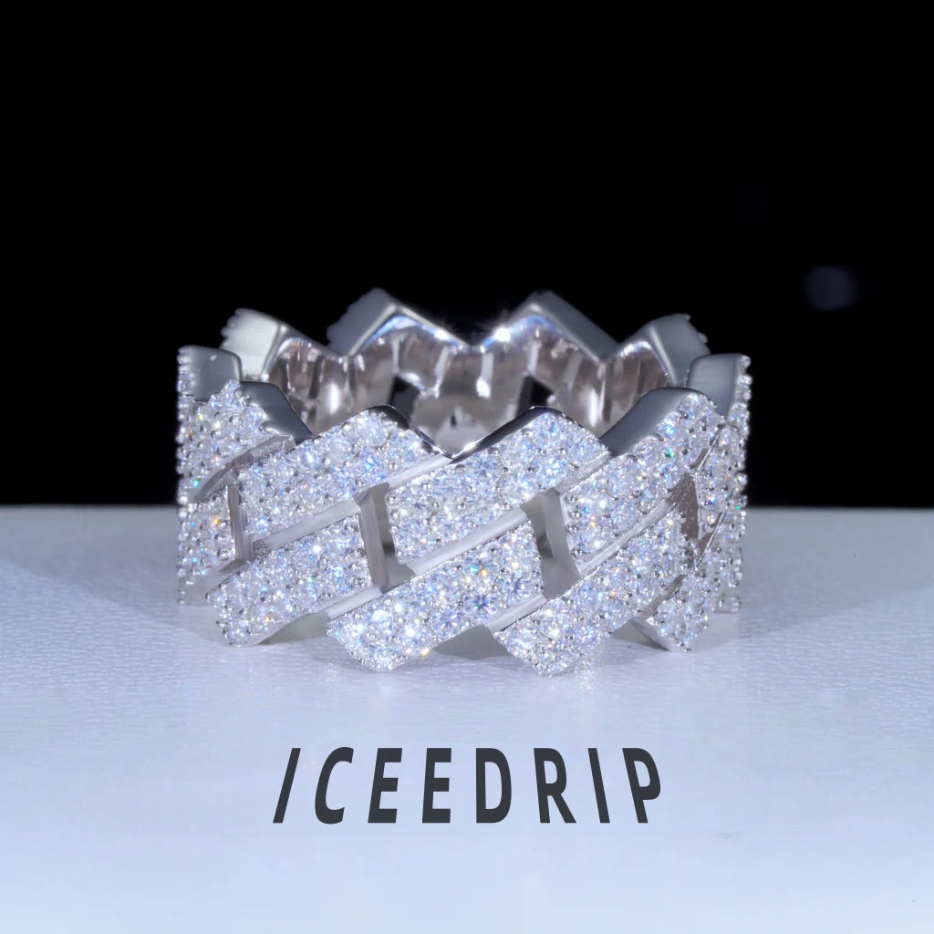 925S & VVS Moissanite Cuban Link Ring White Gold