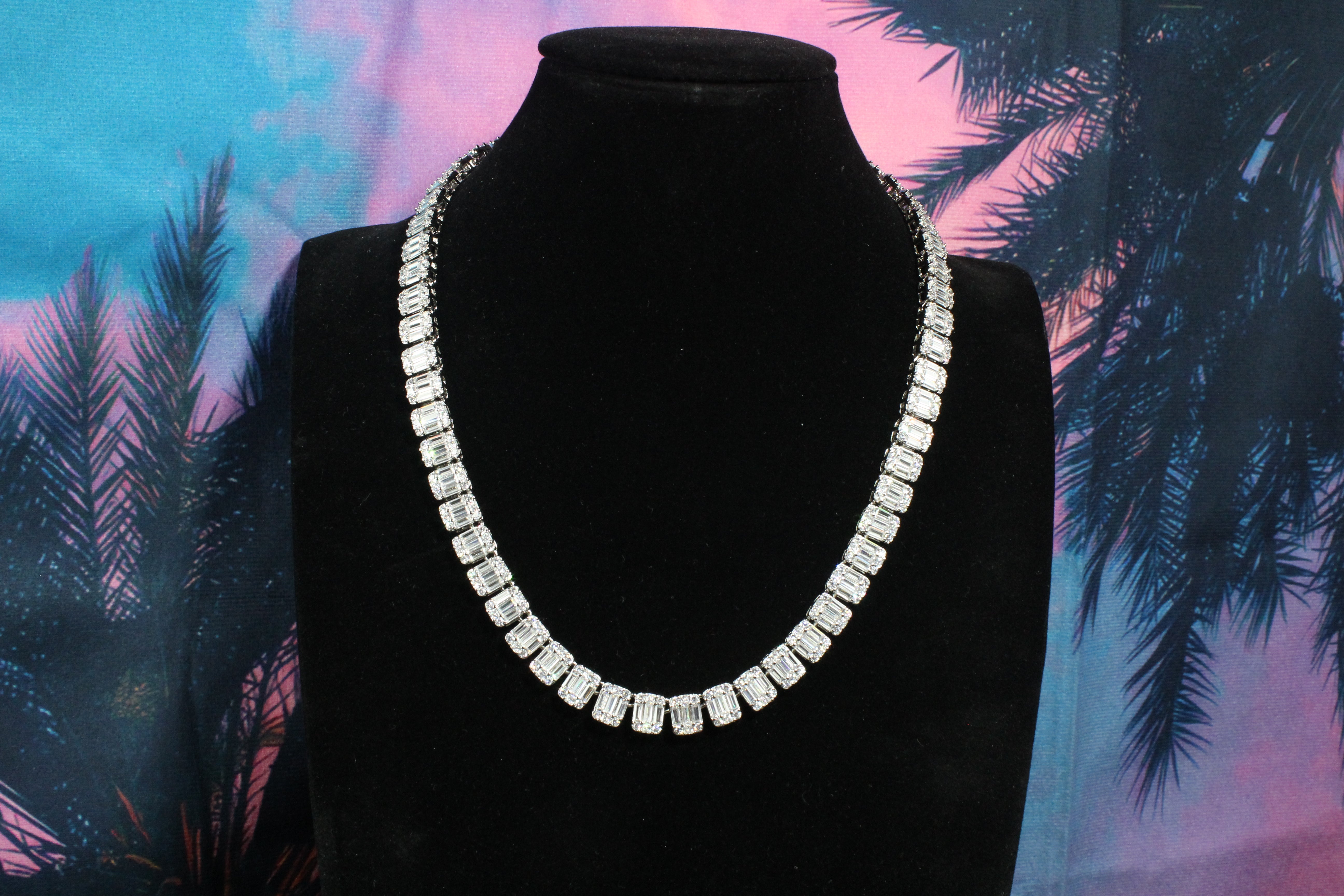 Cadena de tenis con forma de baguette cuadrada helada de 8 mm en oro blanco