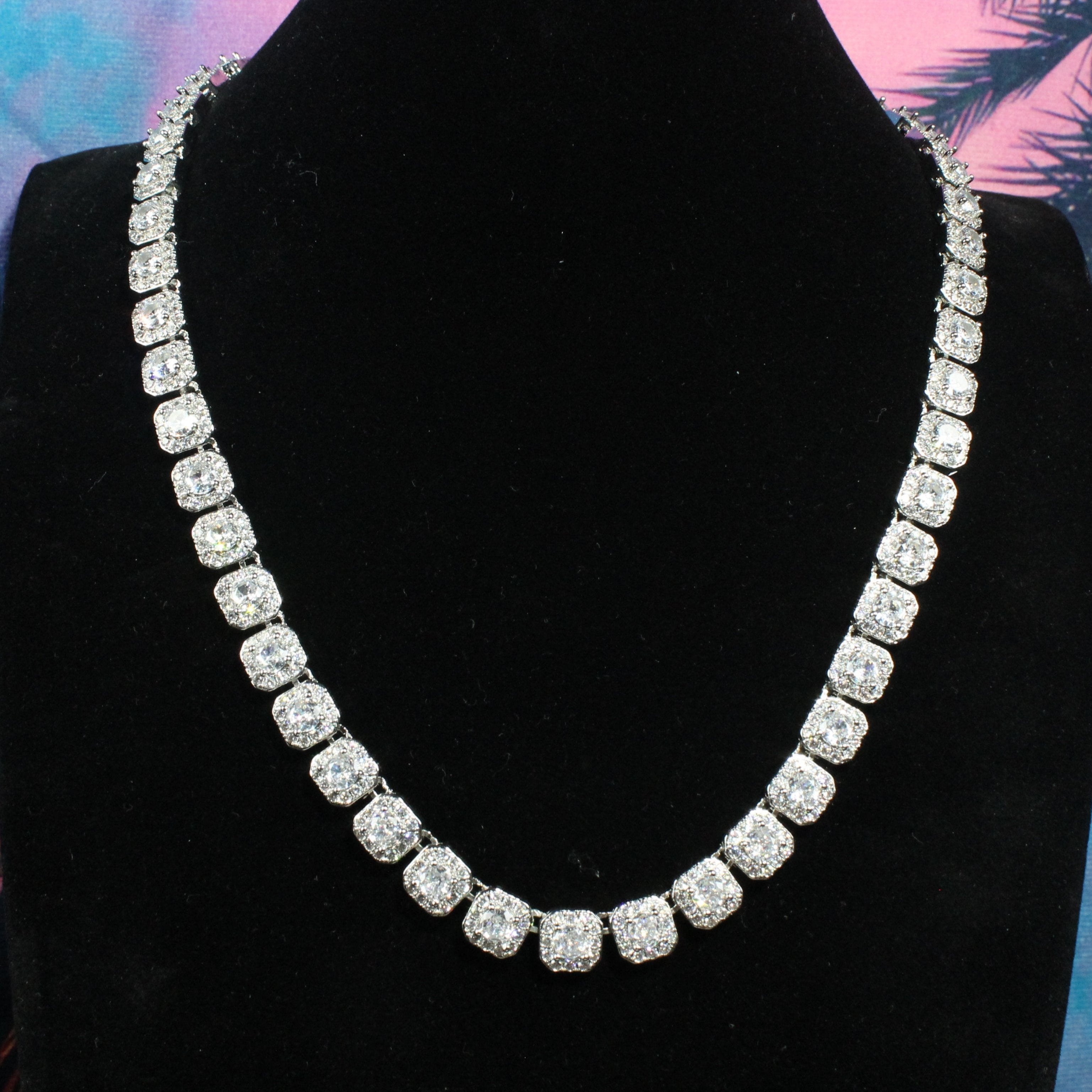 10MM  Clustered Tennis Necklace in White Gold