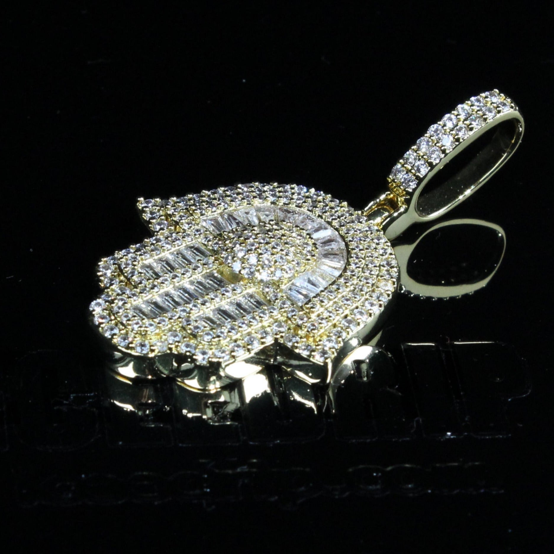 18K Gold Baguette Hamsa Hand Pendant