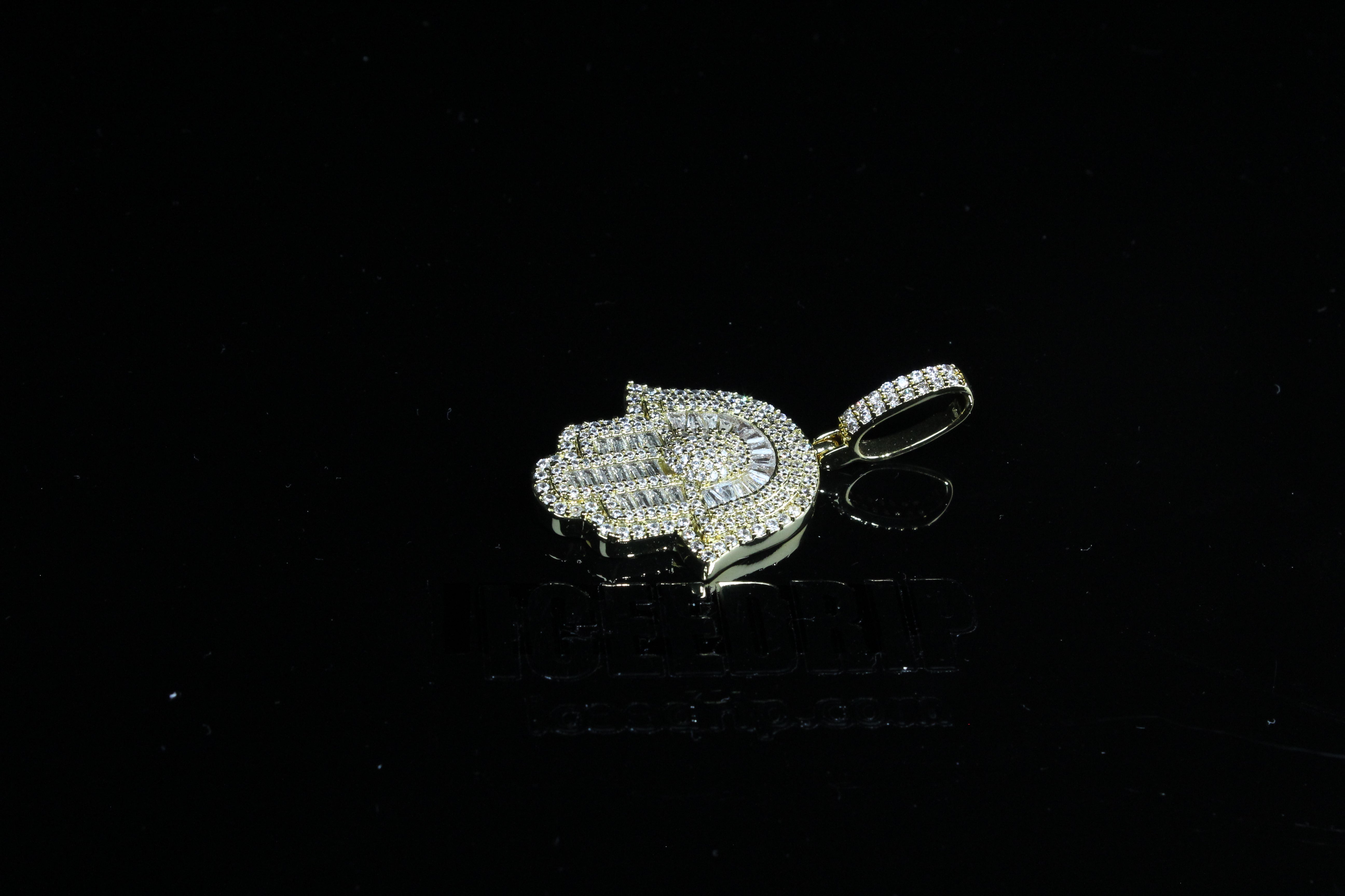 18K Gold Baguette Hamsa Hand Pendant