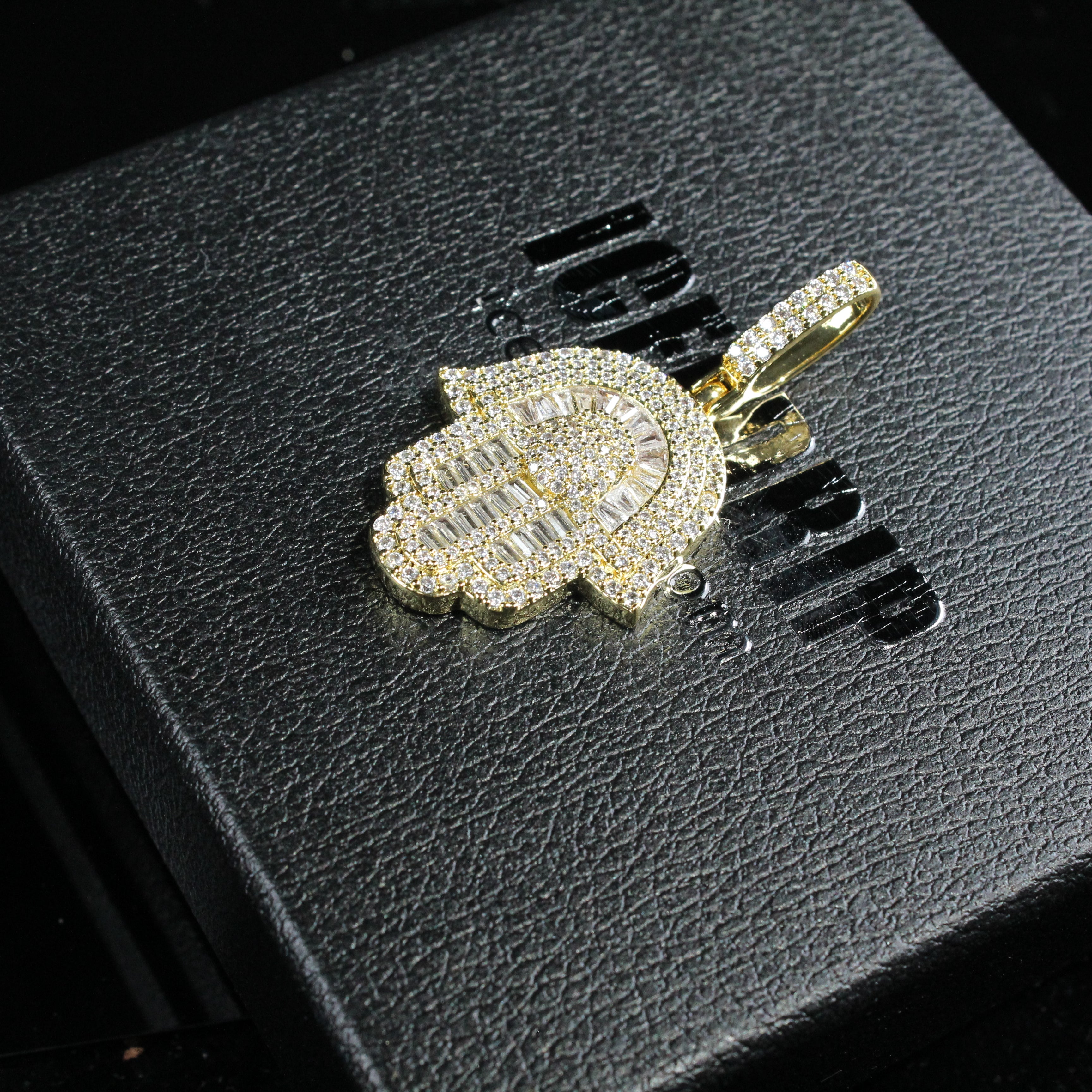 18K Gold Baguette Hamsa Hand Pendant