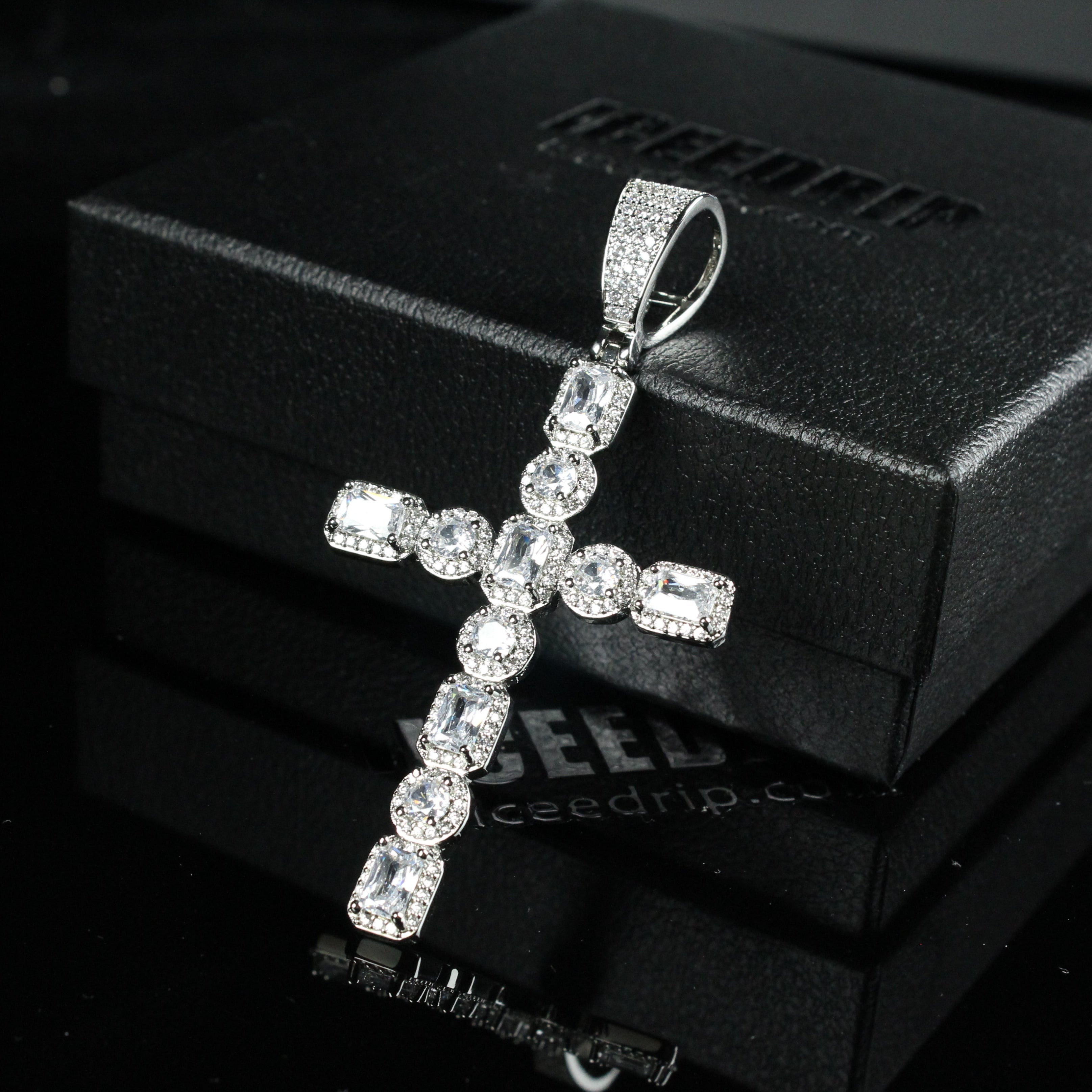 Large iced cross necklace