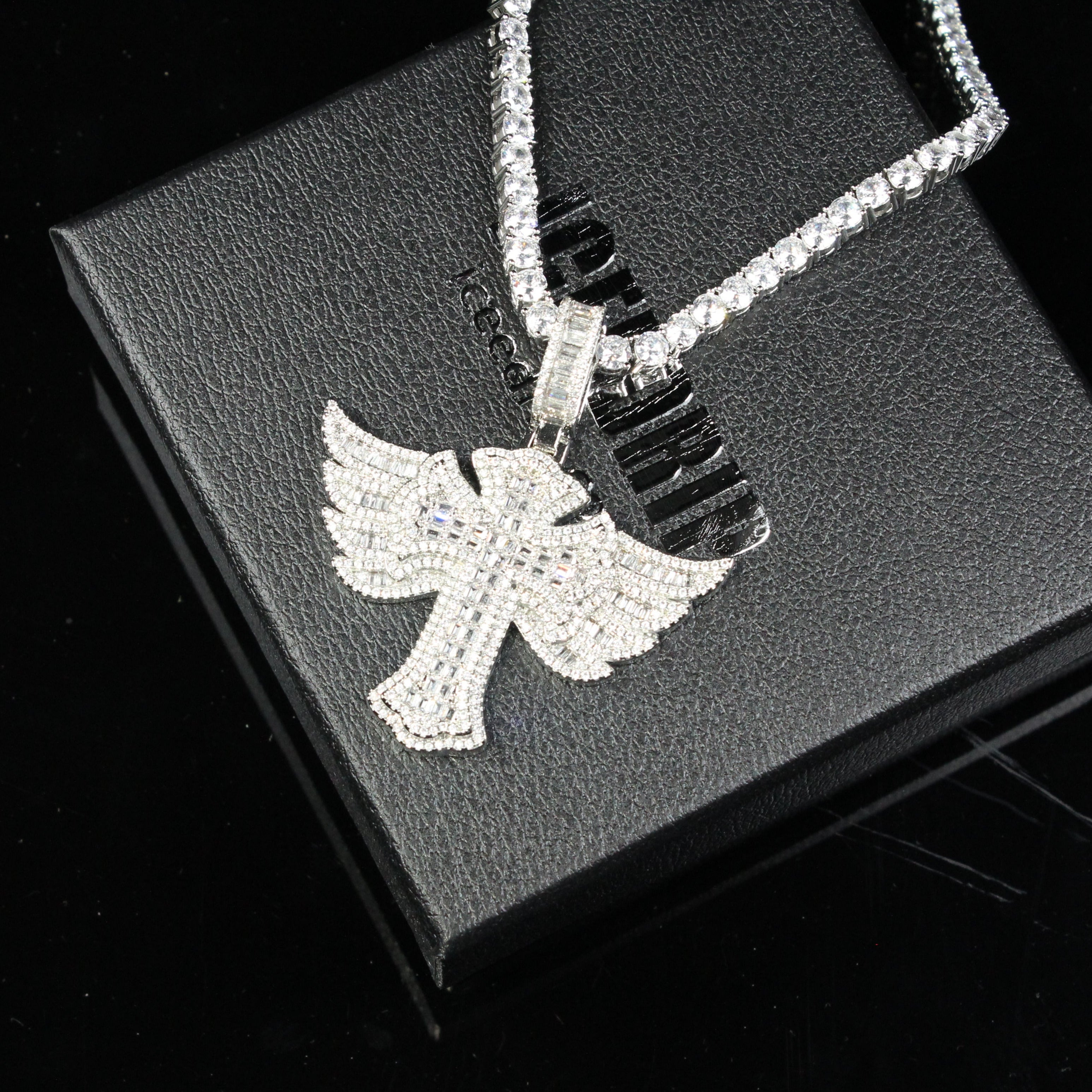 New Baguette Iced Cross With Wing Pendant