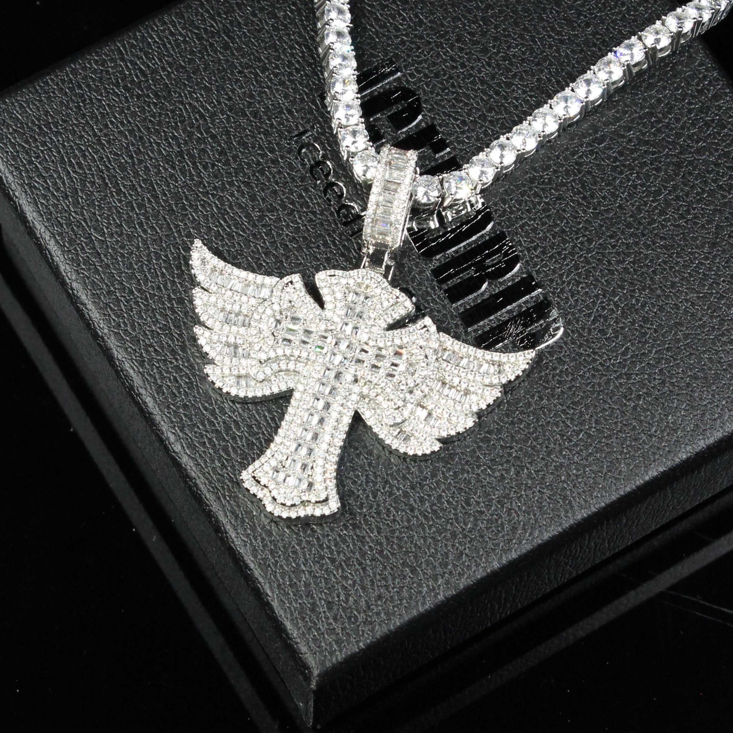New Baguette Iced Cross With Wing Pendant