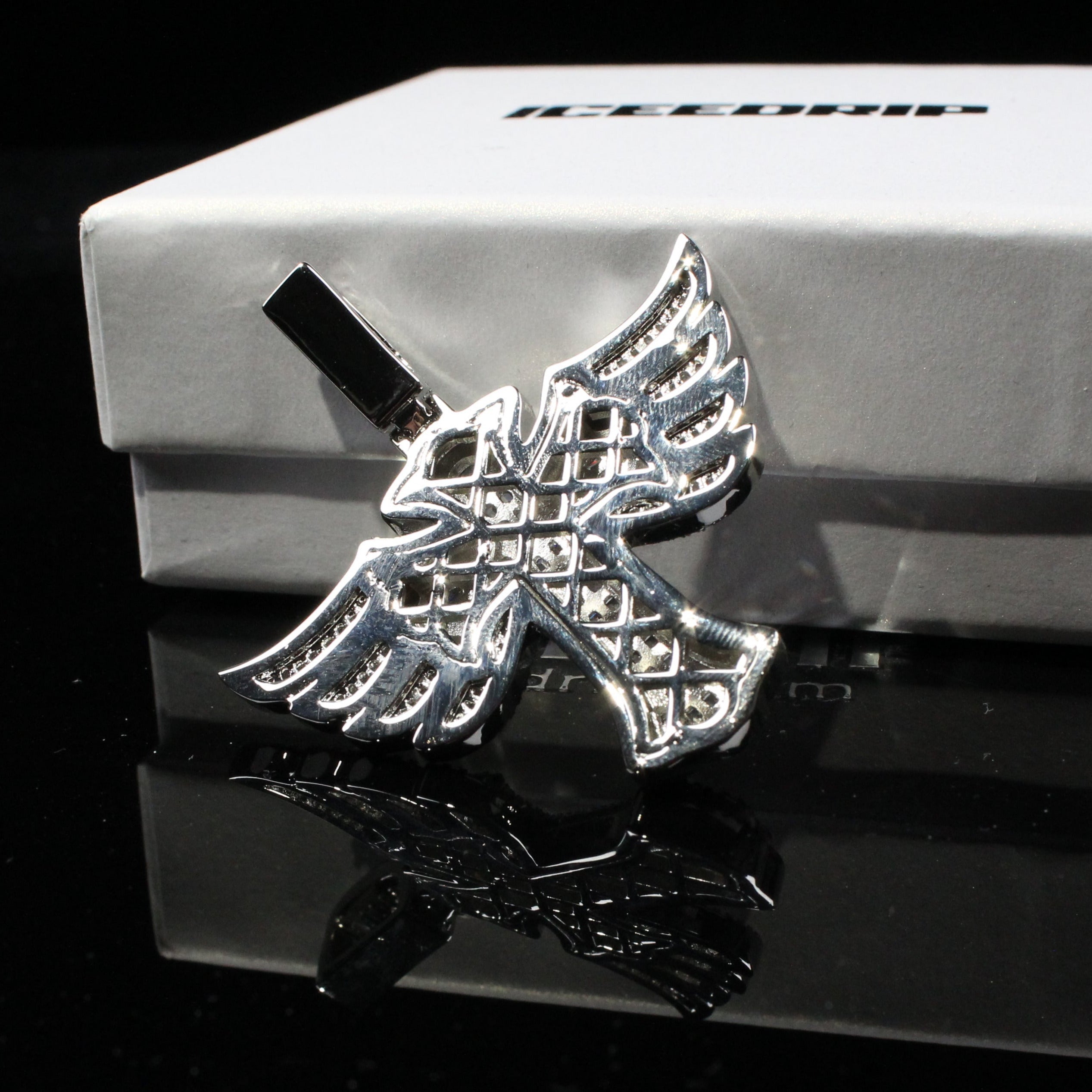 New Baguette Iced Cross With Wing Pendant