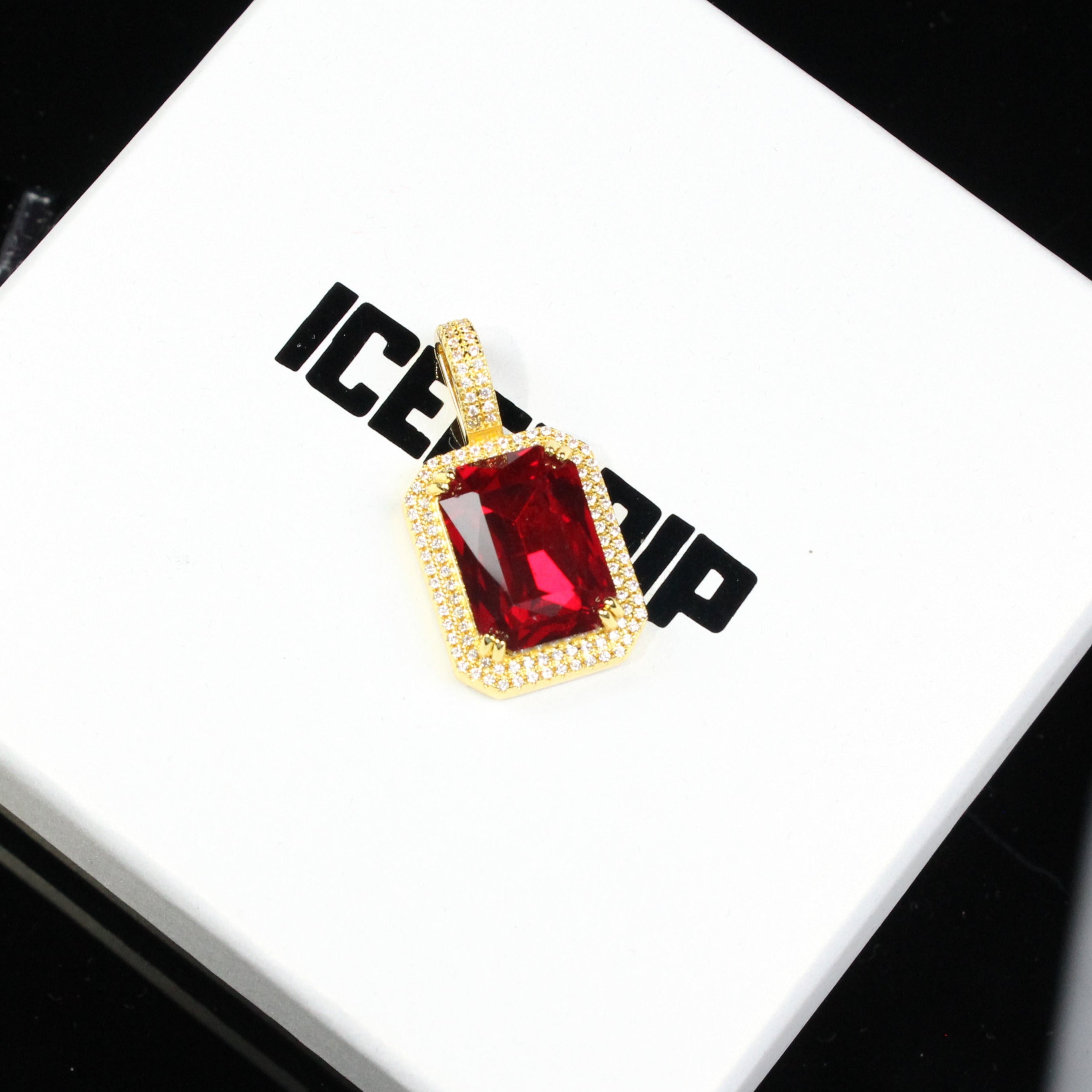 Red CZ Pendant Gold-Plated Micro-inlay