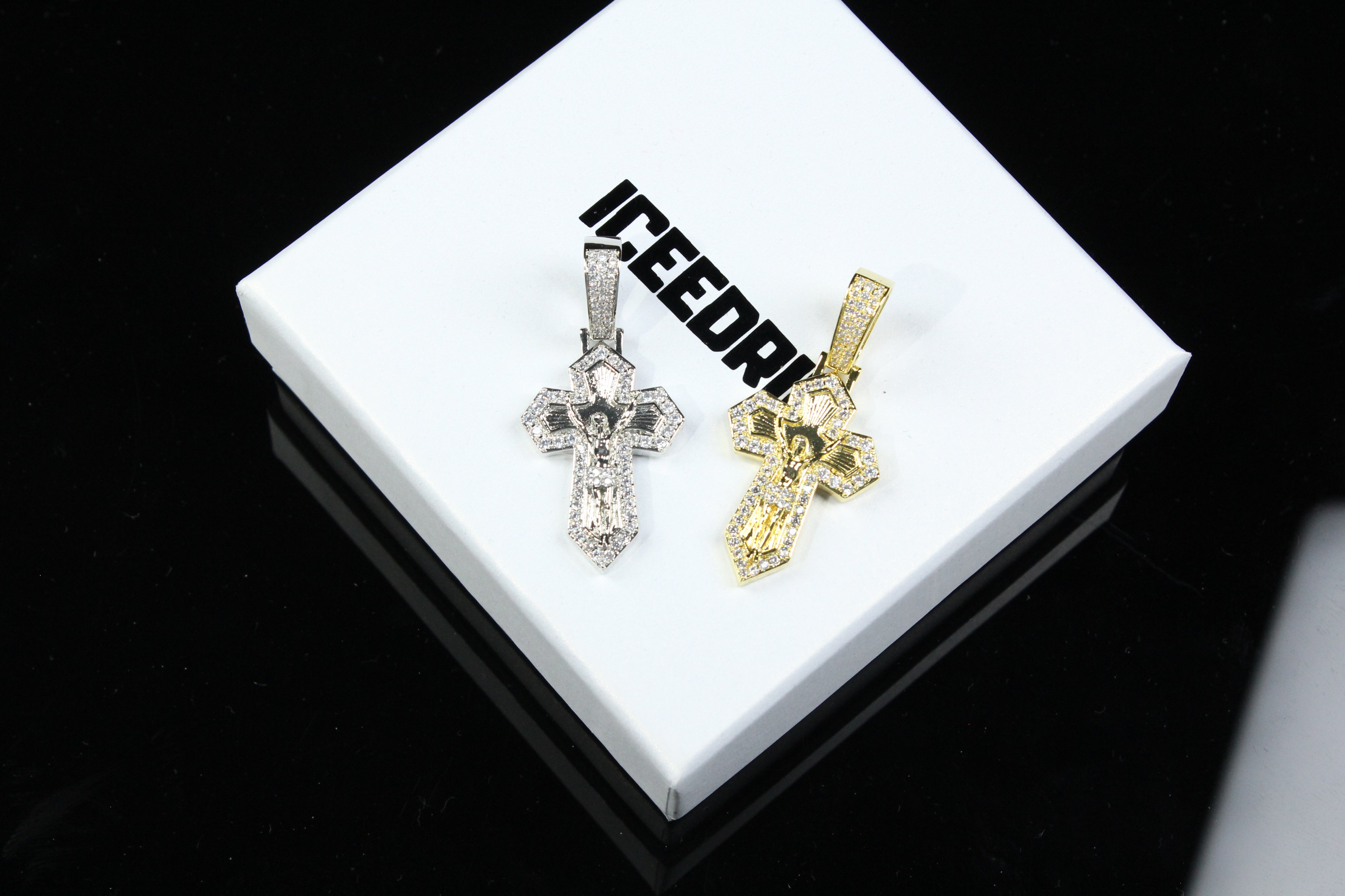 18K Gold Plated Jesus Crucifix Baguette Cross Necklace