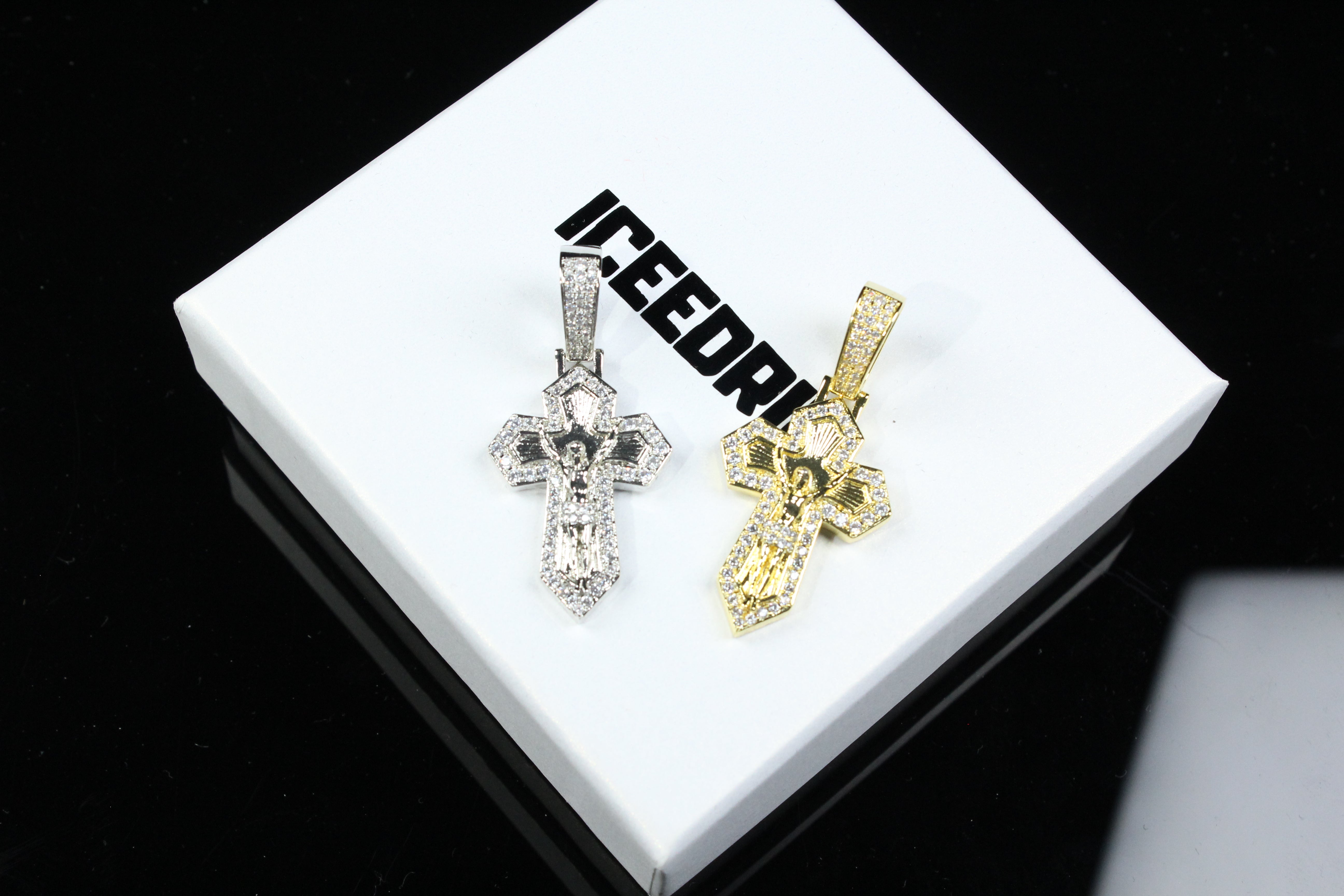 18K Gold Plated Jesus Crucifix Baguette Cross Necklace