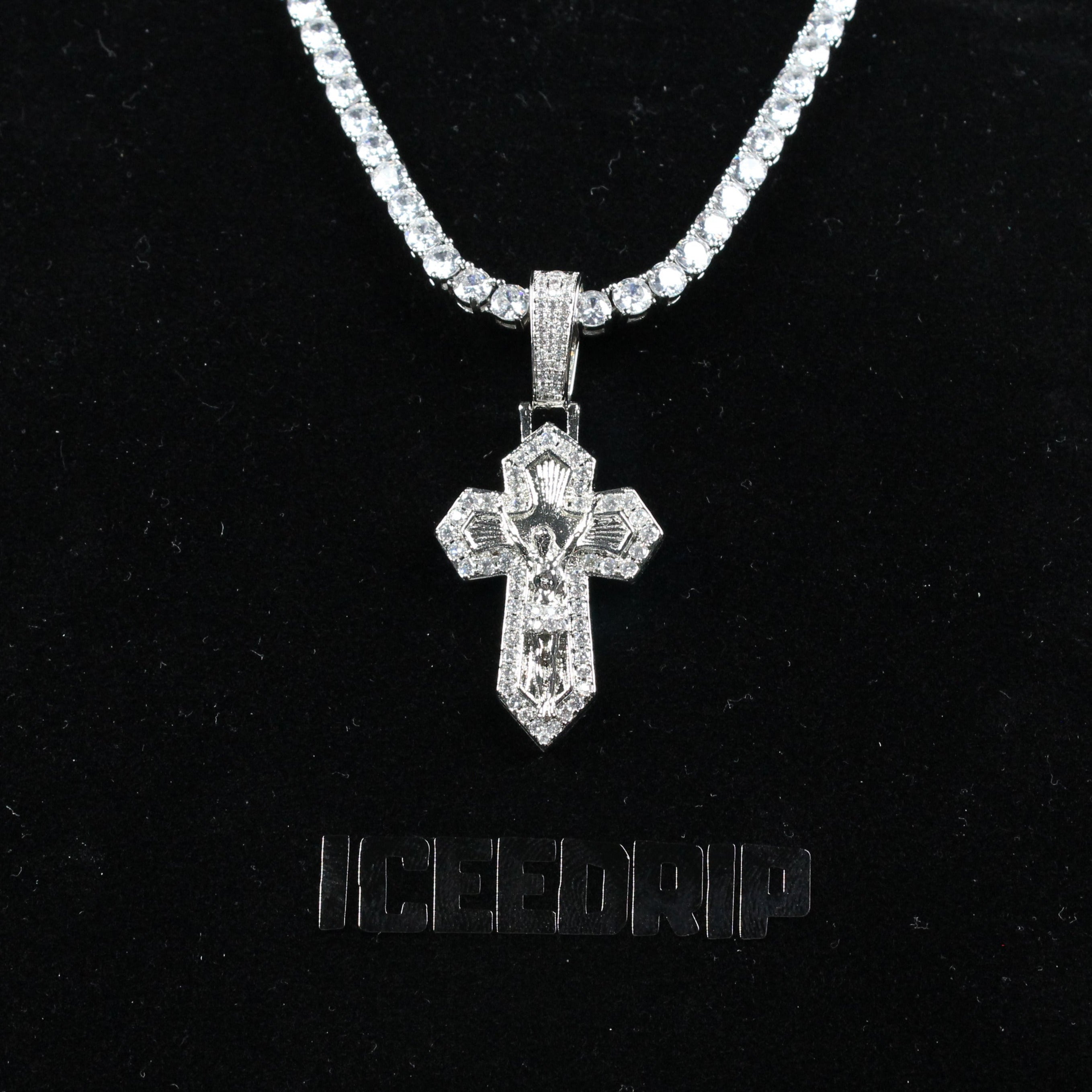 18K Gold Plated Jesus Crucifix Baguette Cross Necklace