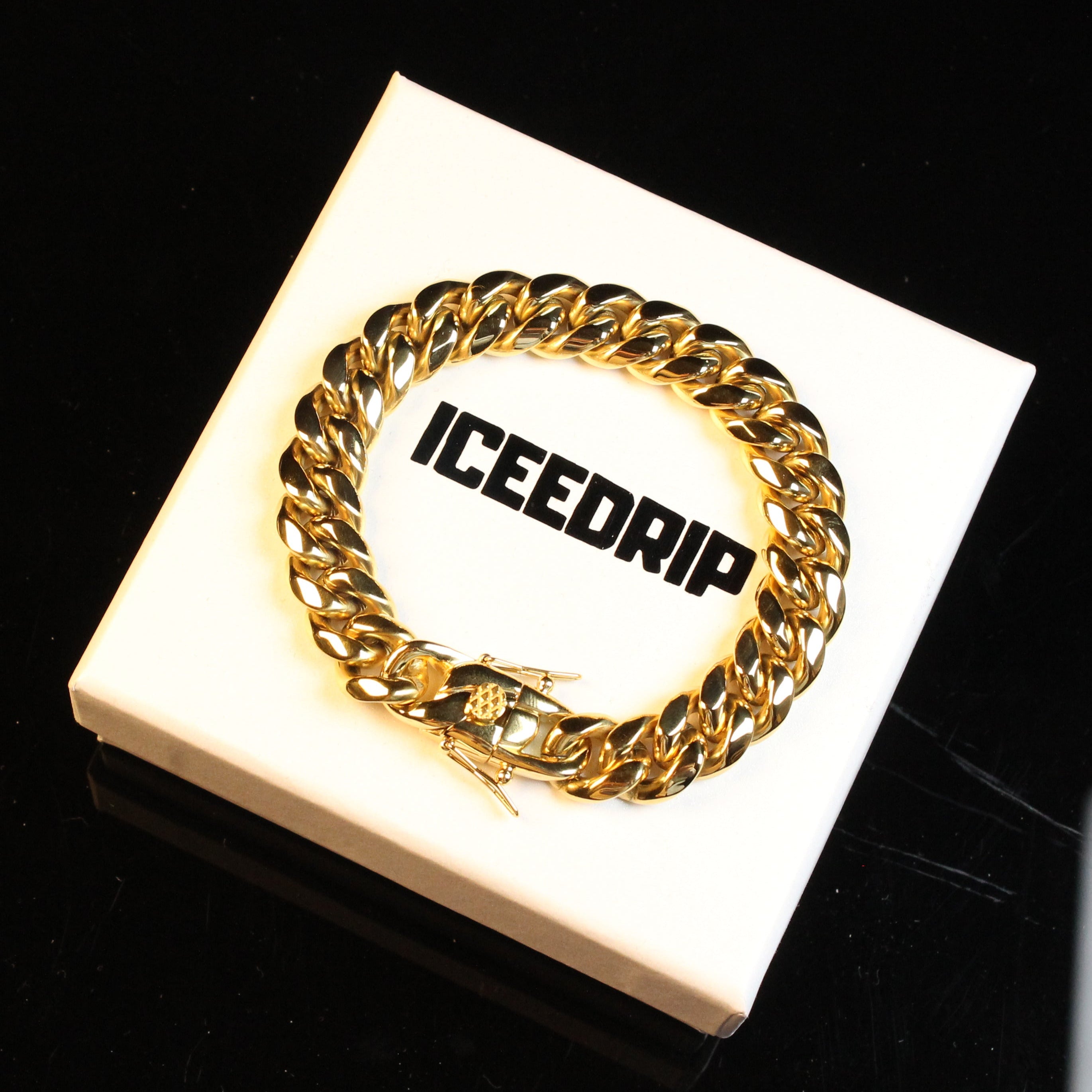 18K Gold-Plated Classic Miami Cuban Link Bracelet（12MM）