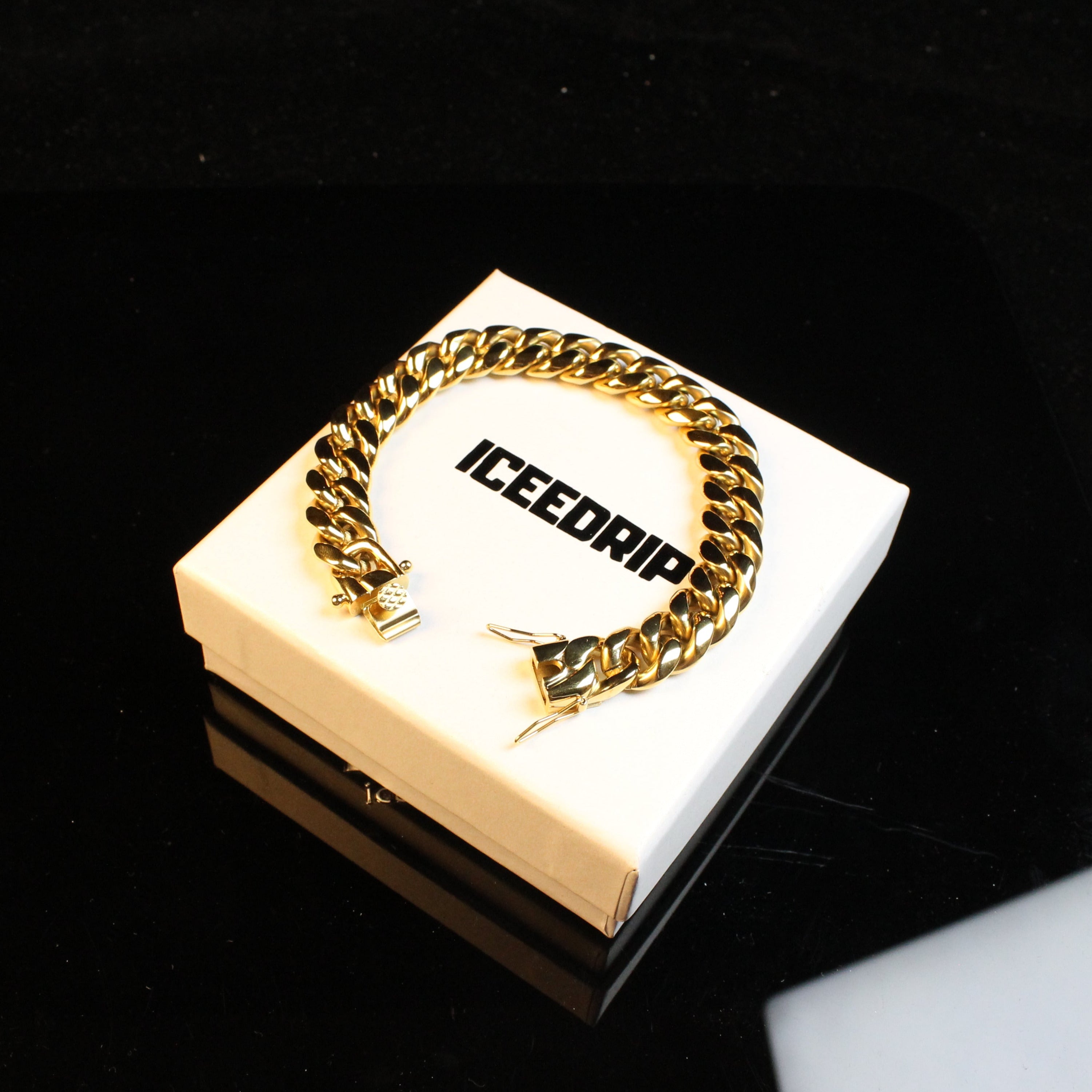 18K Gold-Plated Classic Miami Cuban Link Bracelet（12MM）