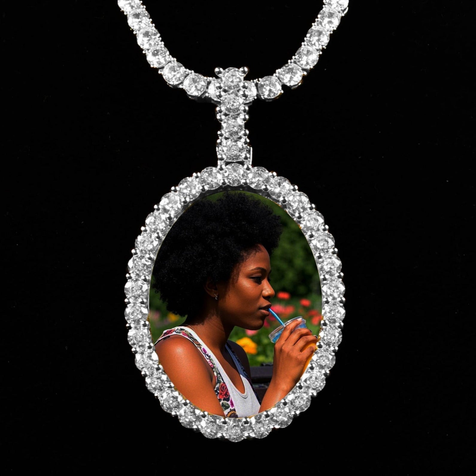 Large 3D Oval Custom Picture Pendant