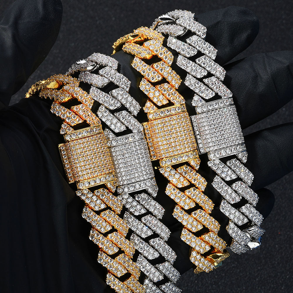 14MM Prong Cuban Link Bracelet in Gold