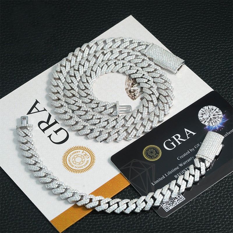 S925 & VVS Moissanite 12MM Prong Cuban Link Chain