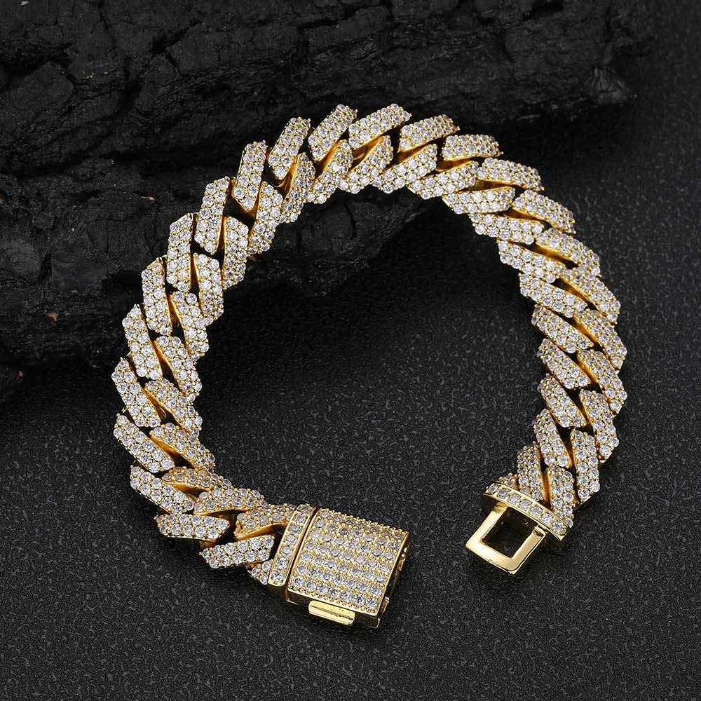 14MM Prong Cuban Link Bracelet in Gold