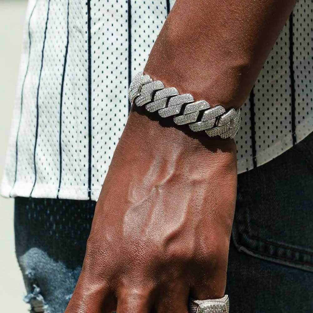 18mm Prong Cuban Bracelet in White Gold