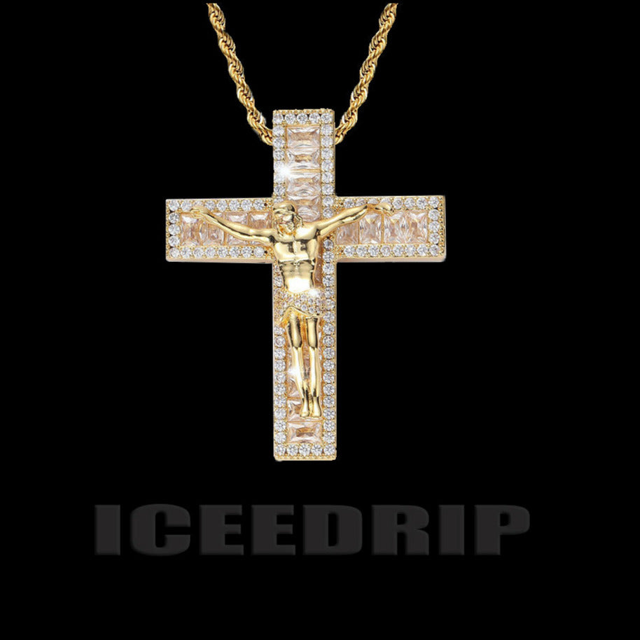 3D Jesus Crucifix Baguette Cross Necklace