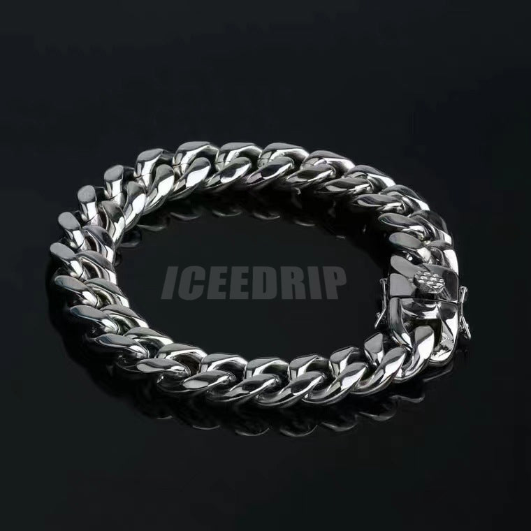 14mm White/Gold-Plated Classic Miami Cuban Bracelet