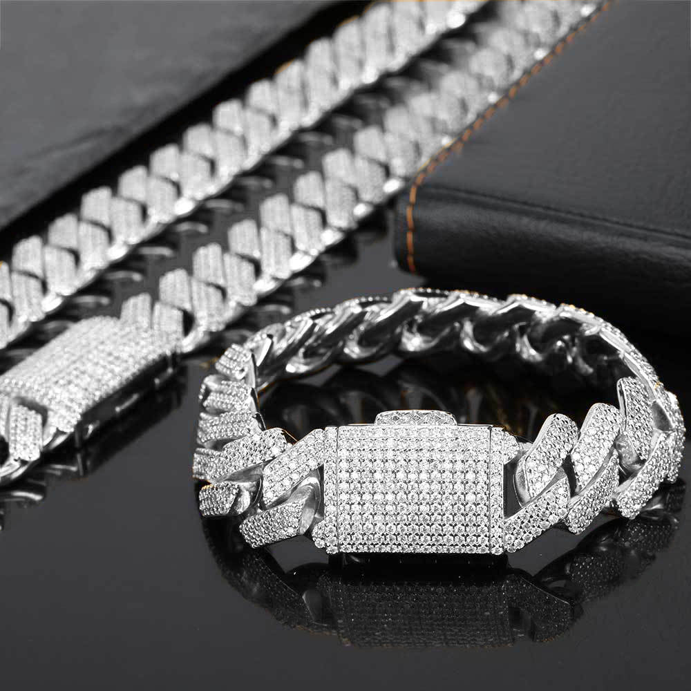 18mm Prong Cuban Bracelet in White Gold