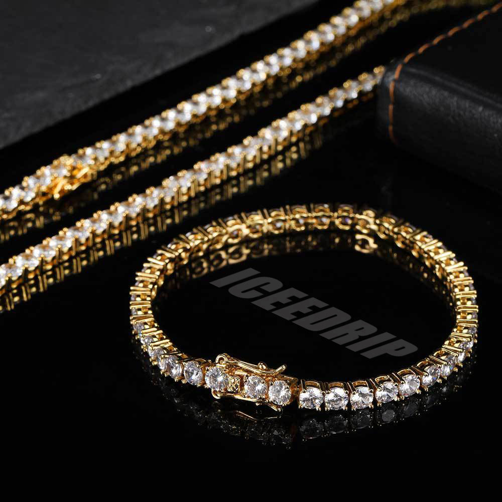 4mm Iced Yellow Gold-Plated  Tennis Link Bracelet