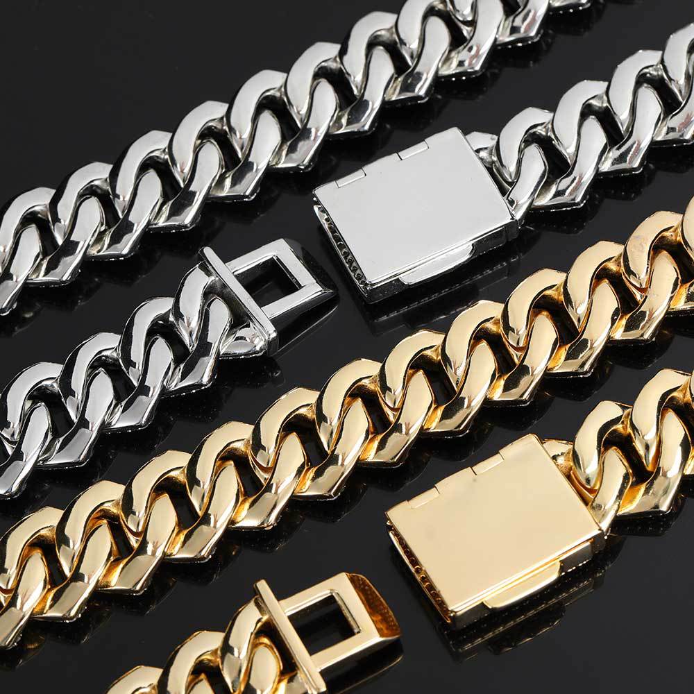 18mm Prong Cuban Bracelet in Gold
