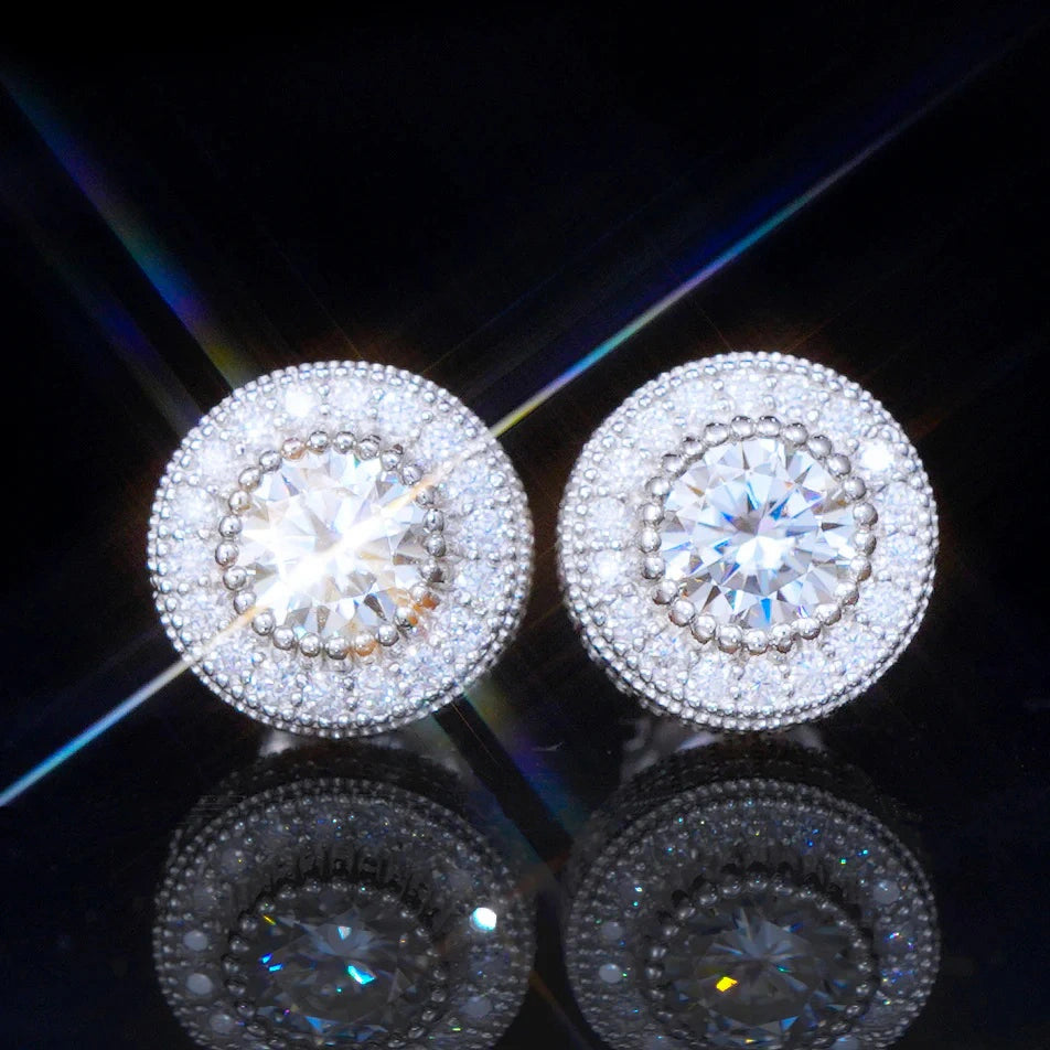 S925 VVS1 Moissanite Cluster Halo Earrings_ICEEDRIP JEWELRY