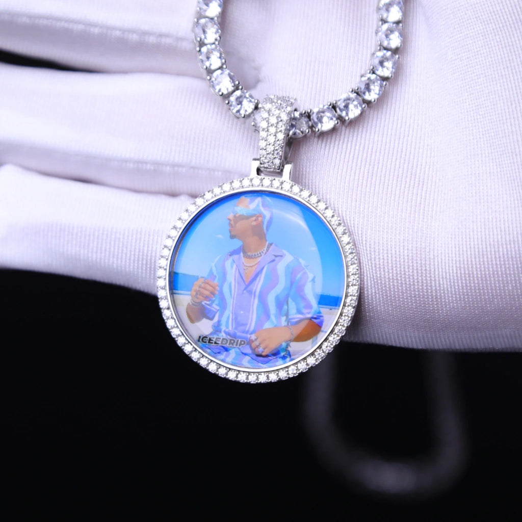 S925 & VVS Moissanite 3D Circle Custom Photo Pendant